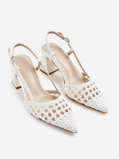Florence White Woven Court Heels