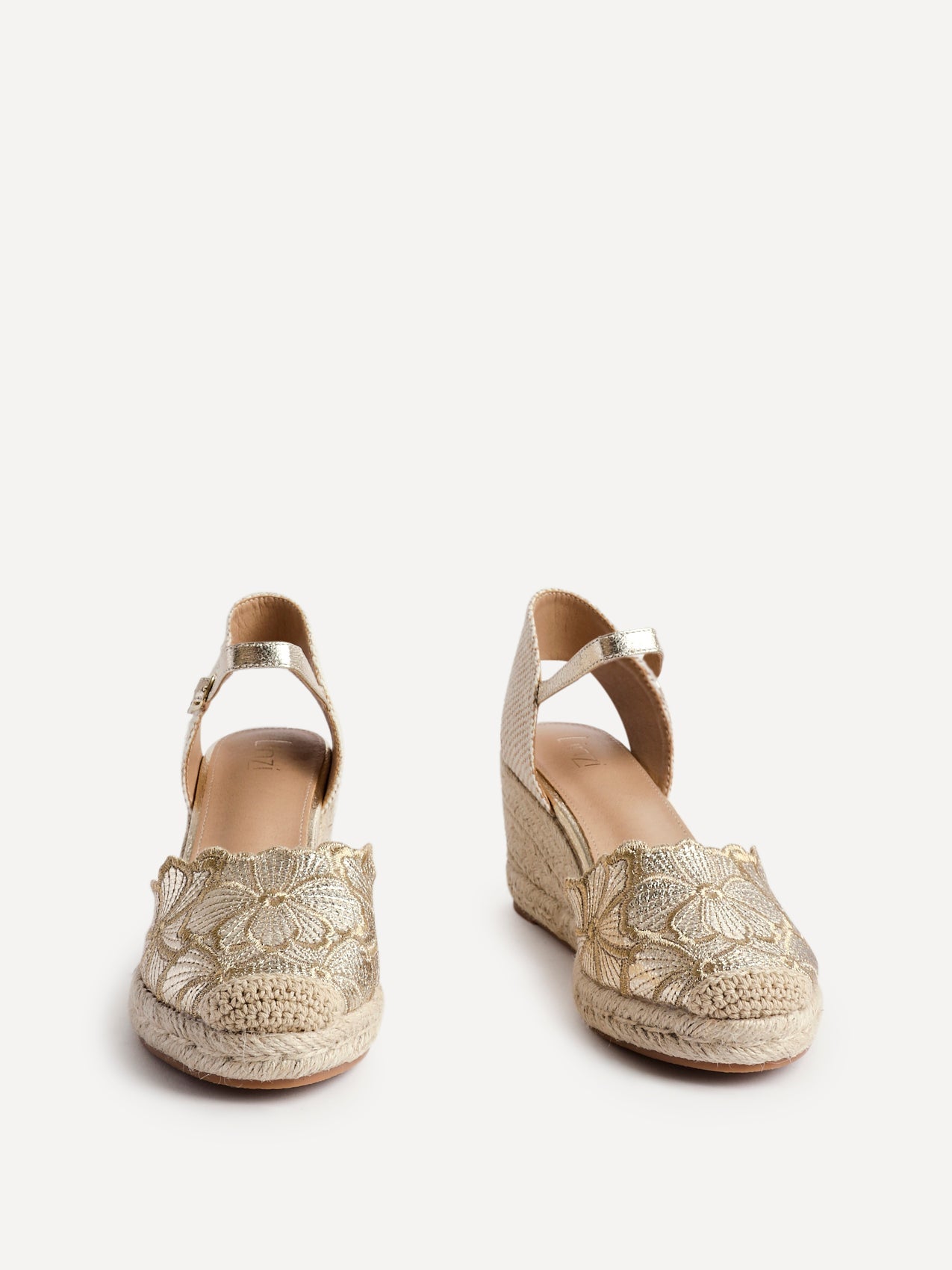 Florentina Gold Floral Embroidered Wedges