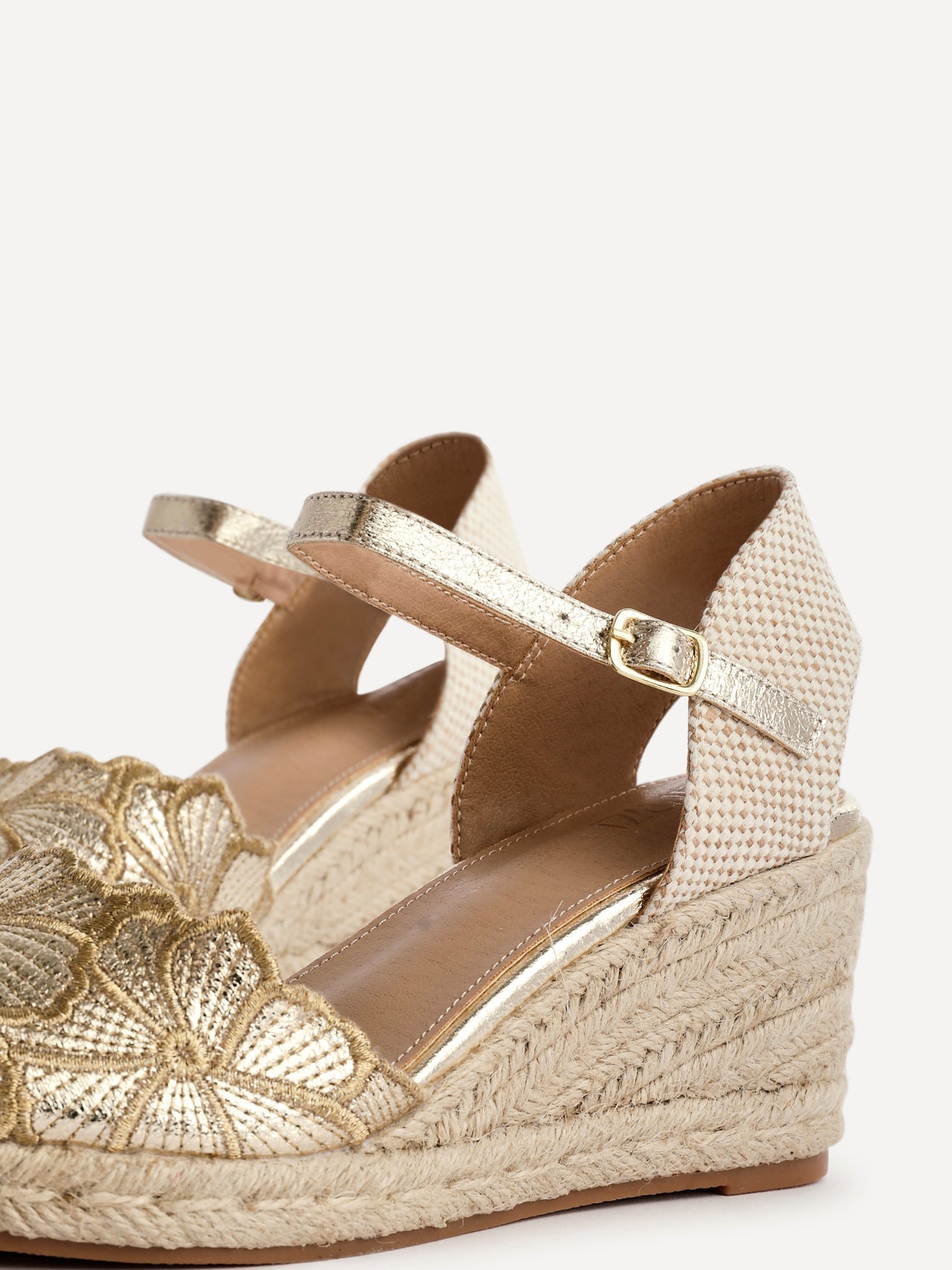 Florentina Gold Floral Embroidered Wedges