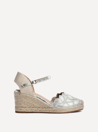 Florentina Silver Floral Embroidered Wedges