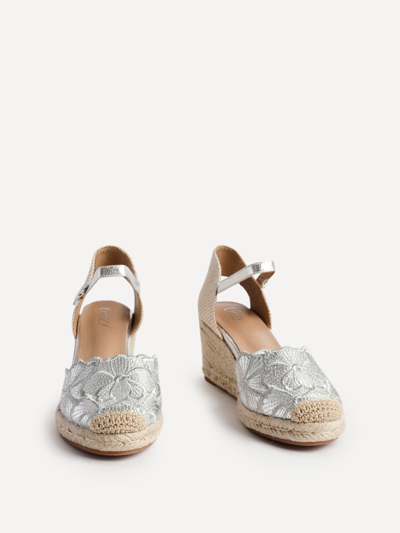 Florentina Silver Floral Embroidered Wedges