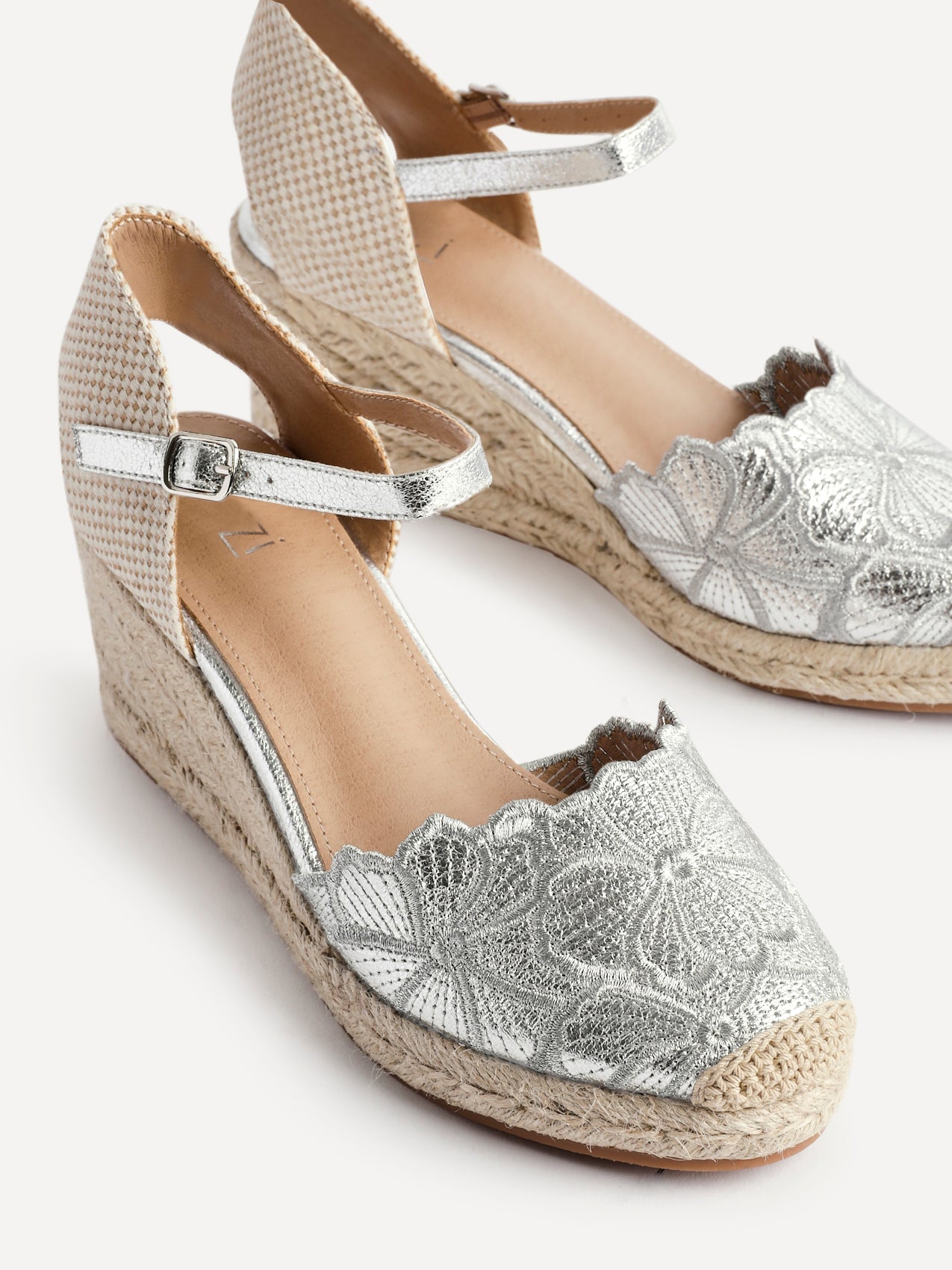 Florentina Silver Floral Embroidered Wedges