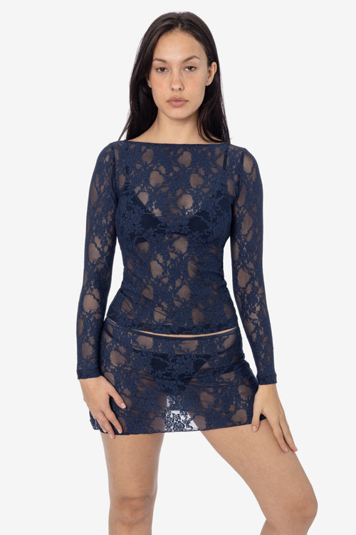 FNS344 - Floral Lace Long Sleeve Boatneck Top