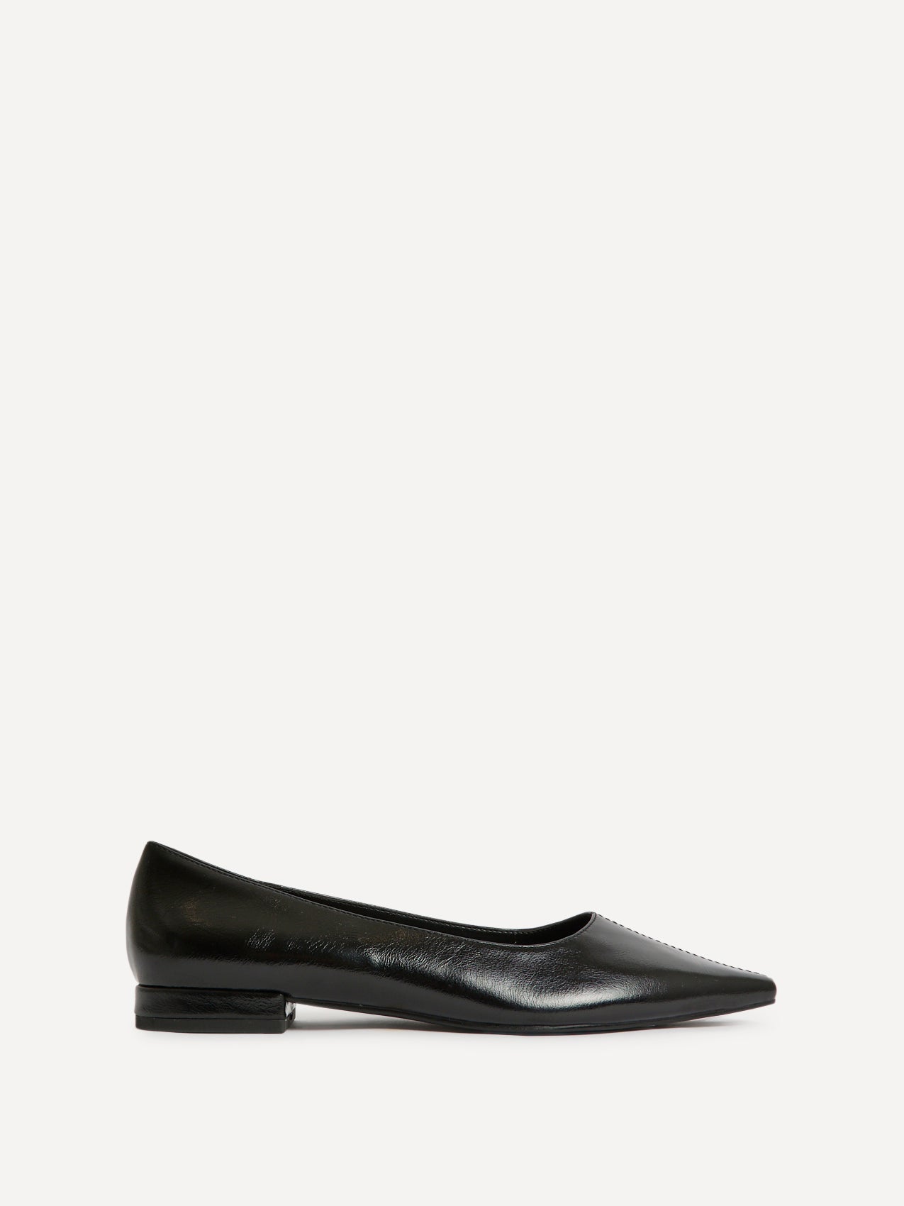 Focus Black Faux Leather Pointed Toe Ballet Flats