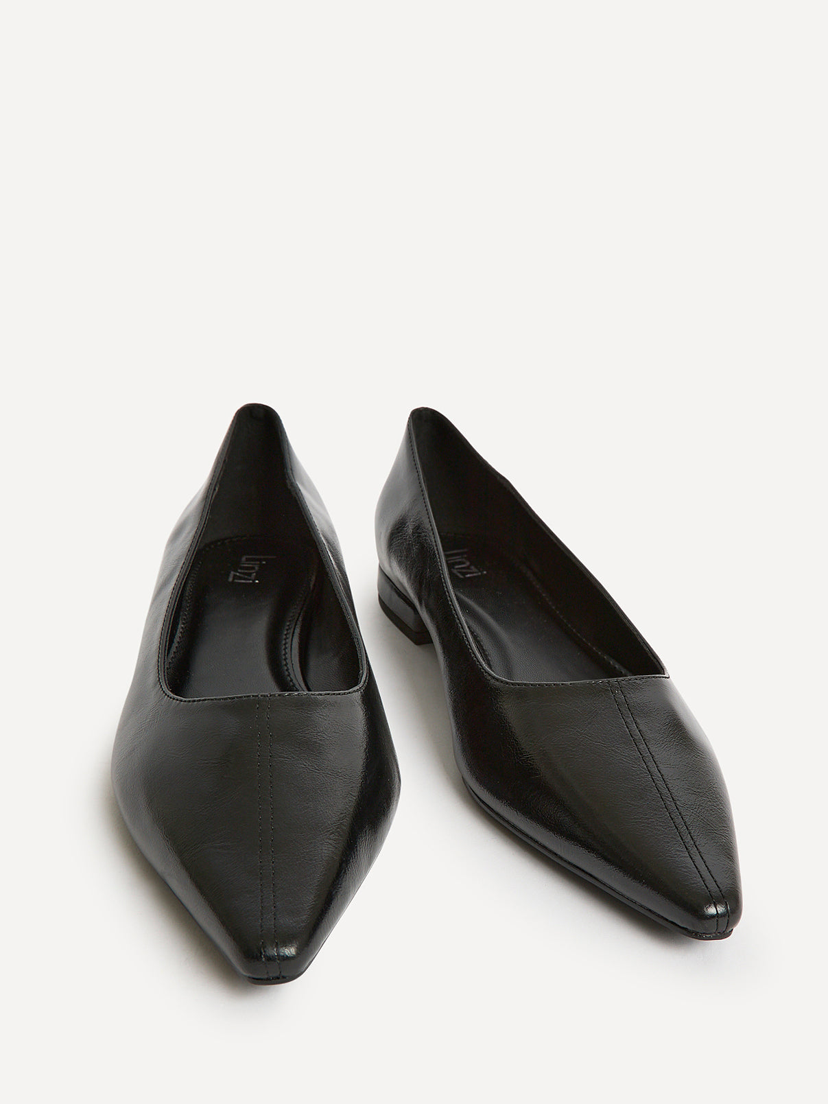Focus Black Faux Leather Pointed Toe Ballet Flats