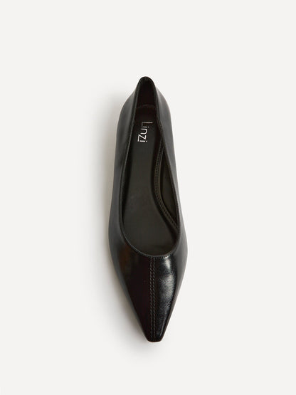Focus Black Faux Leather Pointed Toe Ballet Flats