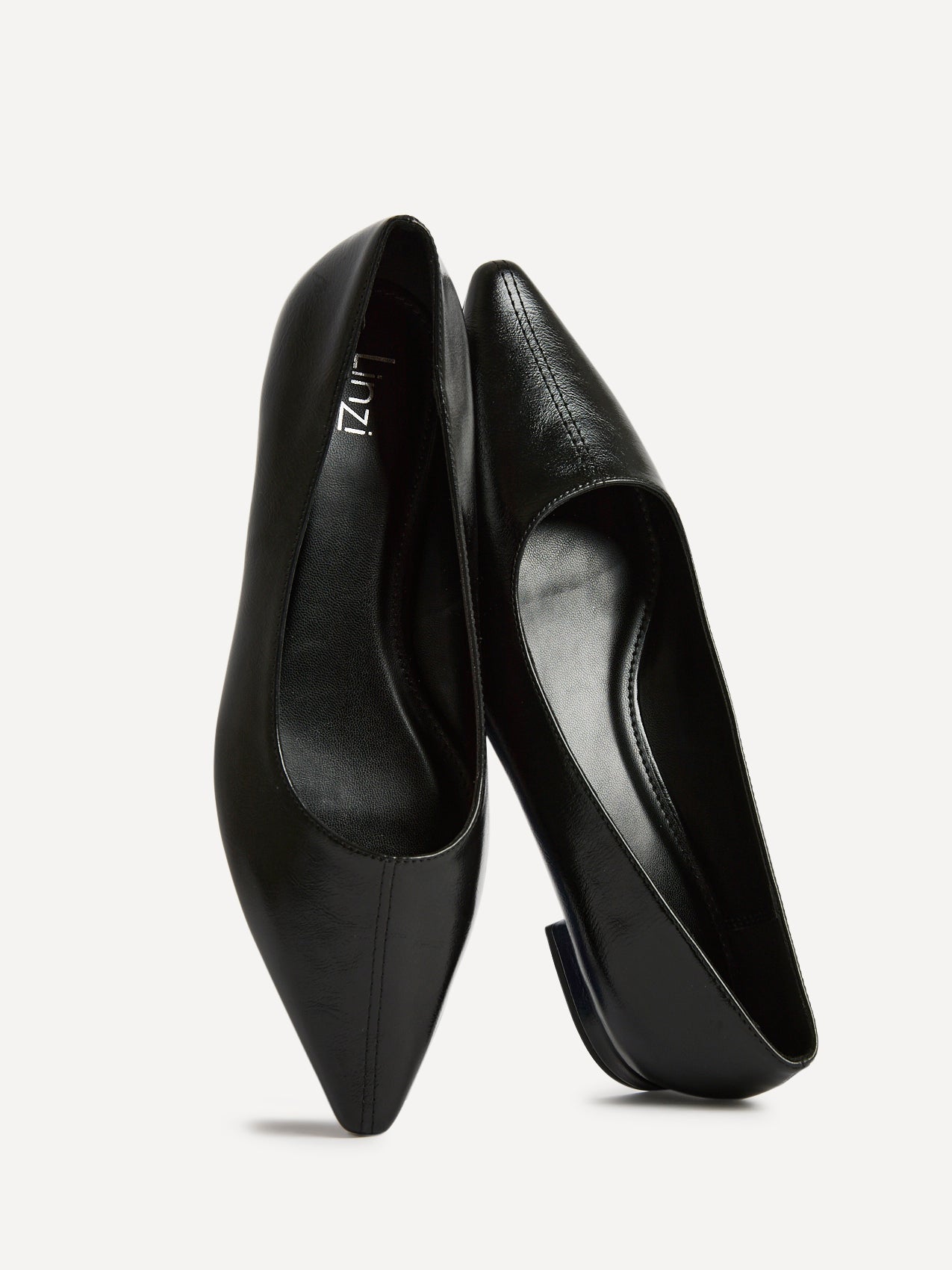 Focus Black Faux Leather Pointed Toe Ballet Flats