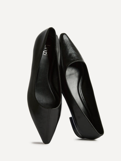 Focus Black Faux Leather Pointed Toe Ballet Flats