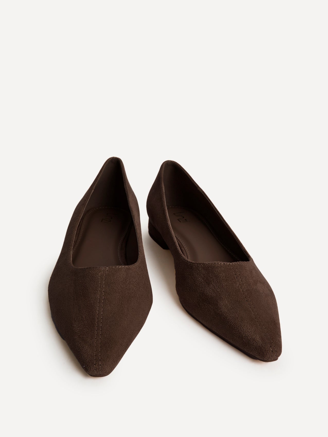 Focus Brown Faux Suede Pointed Toe Ballet Flats