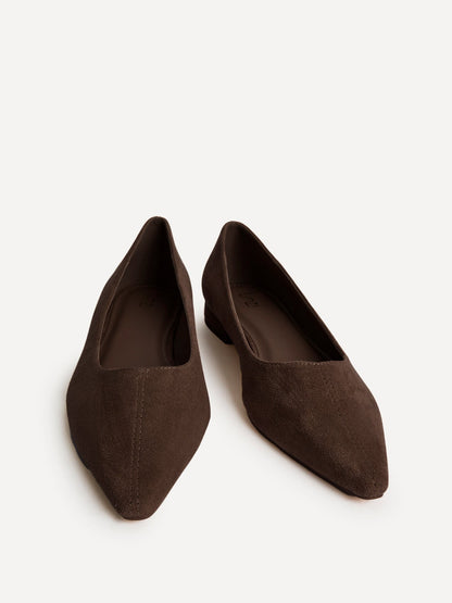 Focus Brown Faux Suede Pointed Toe Ballet Flats