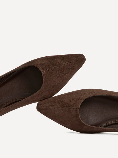 Focus Brown Faux Suede Pointed Toe Ballet Flats