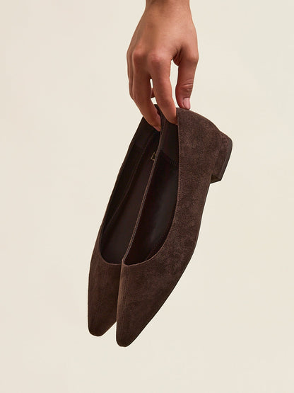 Focus Brown Faux Suede Pointed Toe Ballet Flats