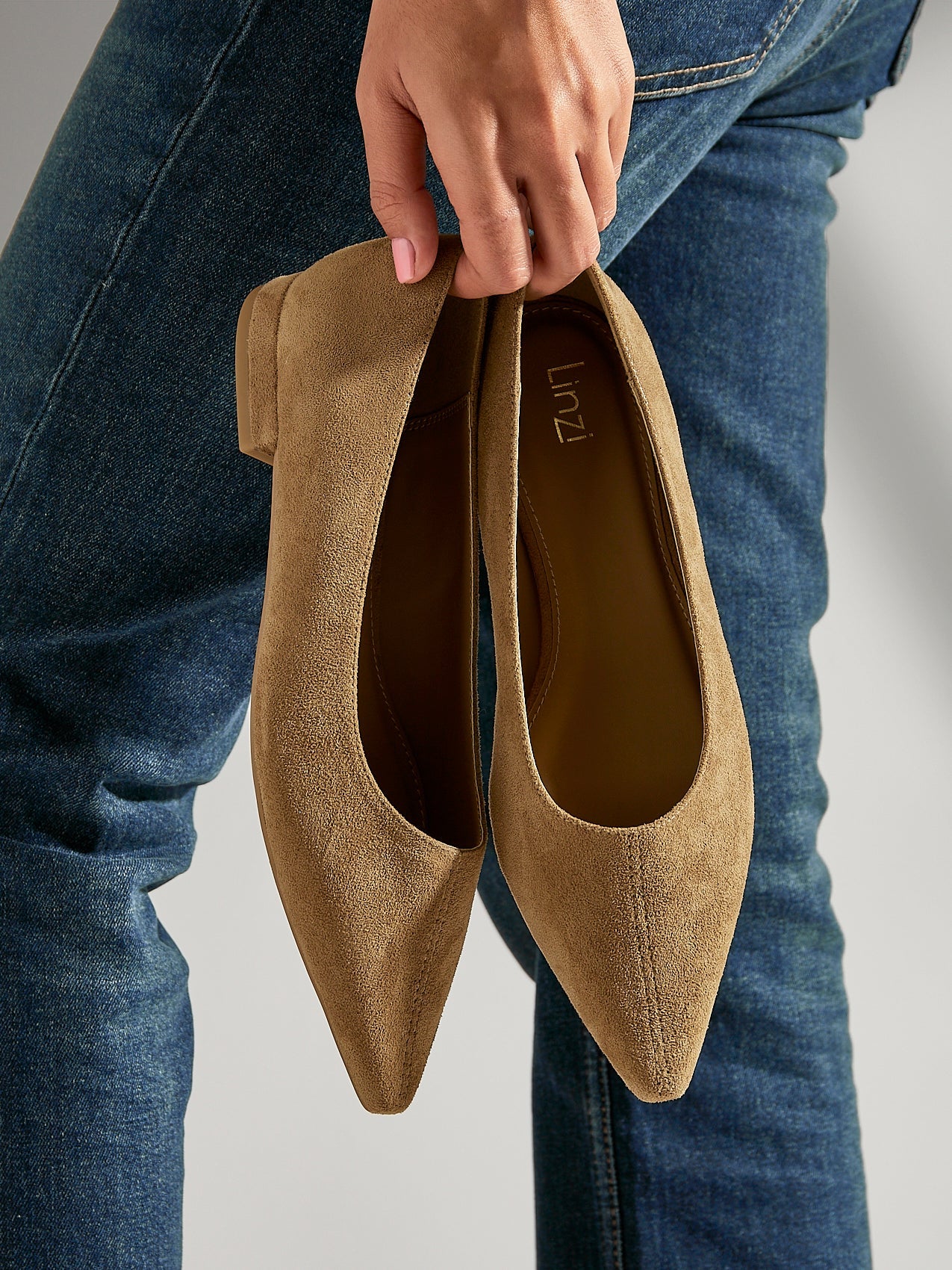 Focus Camel Faux Suede Pointed Toe Ballet Flats