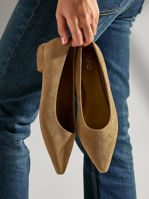 Focus Camel Faux Suede Pointed Toe Ballet Flats