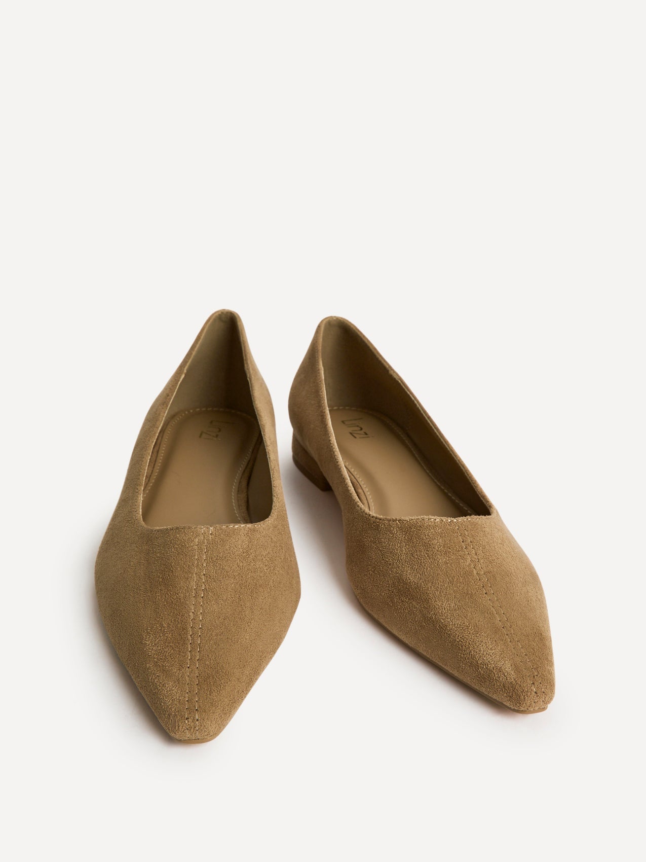 Focus Camel Faux Suede Pointed Toe Ballet Flats
