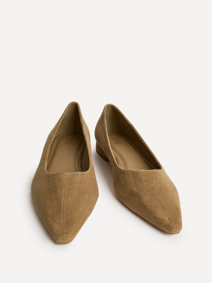 Focus Camel Faux Suede Pointed Toe Ballet Flats