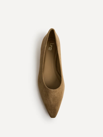 Focus Camel Faux Suede Pointed Toe Ballet Flats