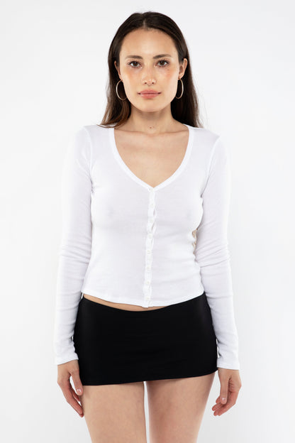 FR0114 - Flex Rib V Neck Button Up Top