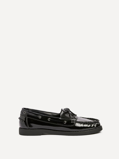 Frame Black High Shine Boat Shoes