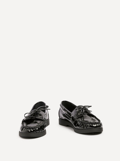 Frame Black High Shine Boat Shoes