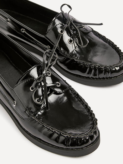 Frame Black High Shine Boat Shoes
