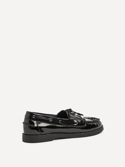 Frame Black High Shine Boat Shoes