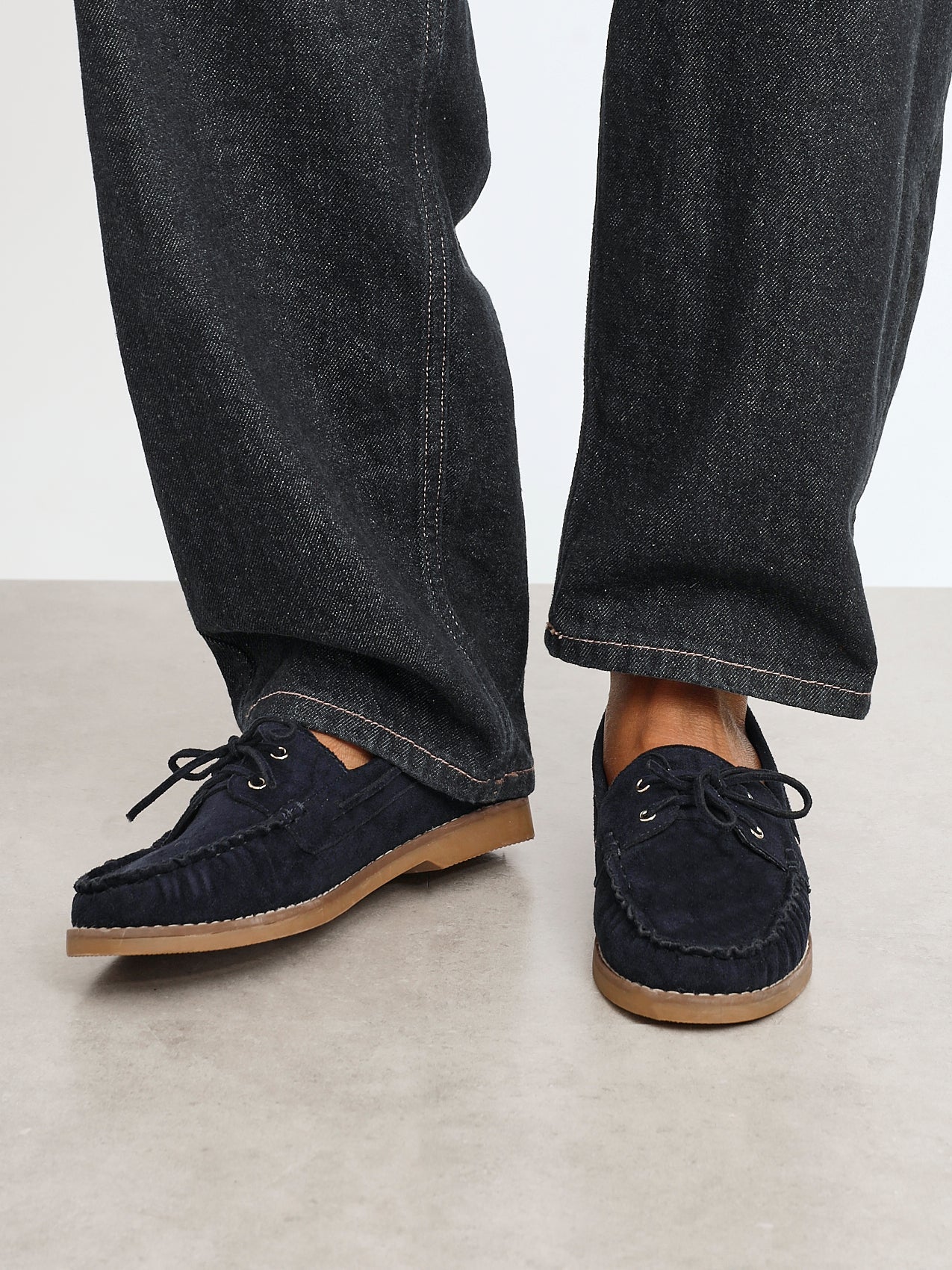 Frame Navy Faux Suede Boat Shoes