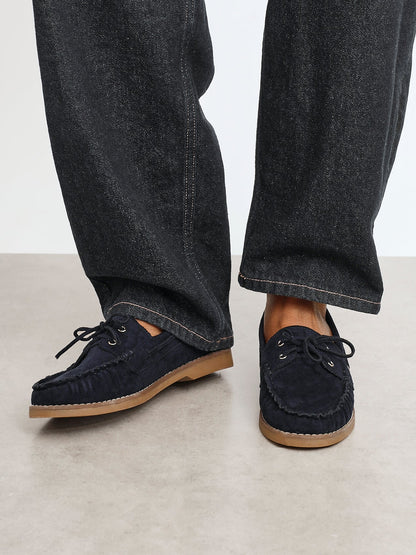 Frame Navy Faux Suede Boat Shoes