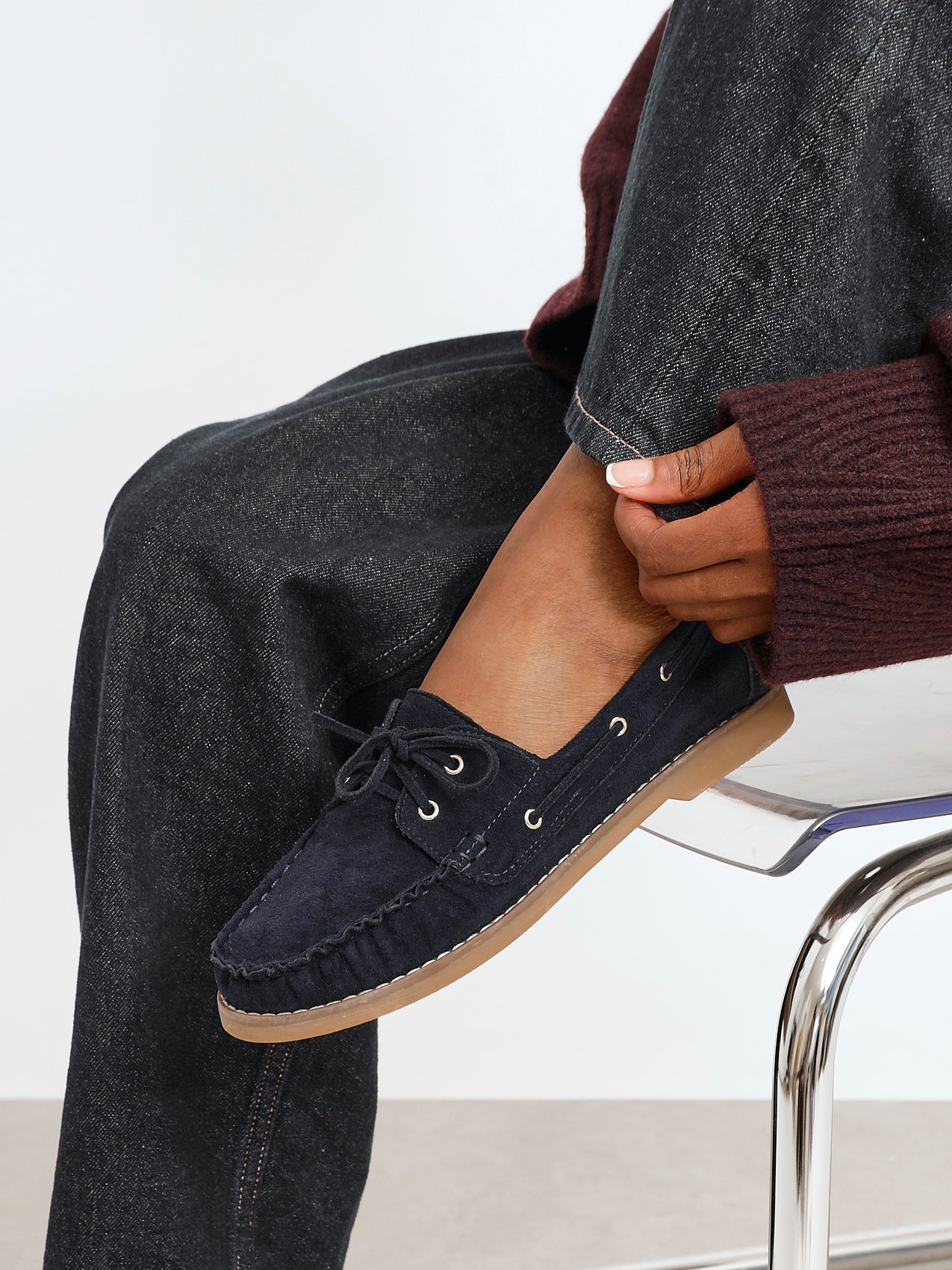 Frame Navy Faux Suede Boat Shoes