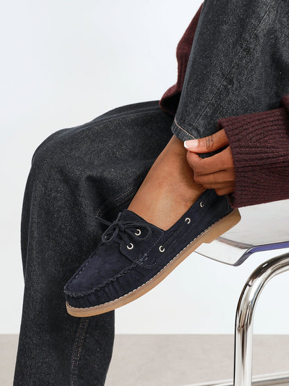 Frame Navy Faux Suede Boat Shoes