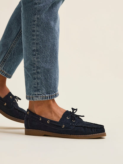 Frame Navy Faux Suede Boat Shoes