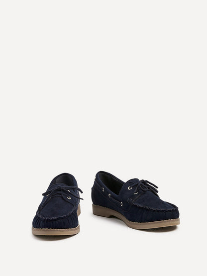Frame Navy Faux Suede Boat Shoes