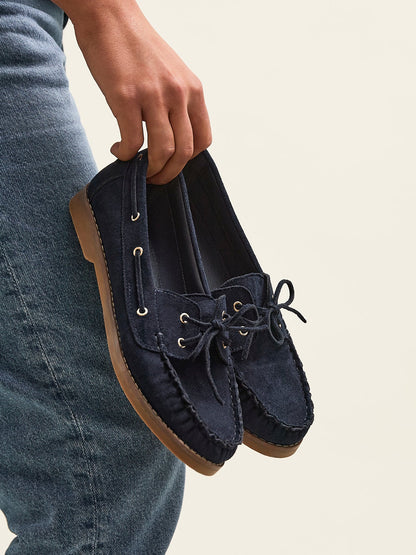 Frame Navy Faux Suede Boat Shoes