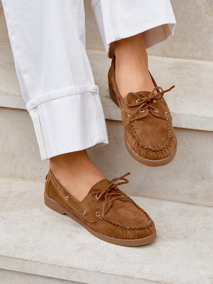 Frame Tan Faux Suede Boat Shoes