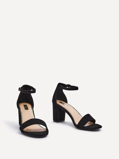 Frankie Black Faux Suede Heeled Sandals