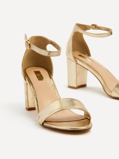 Frankie Gold Faux Leather Heeled Sandals