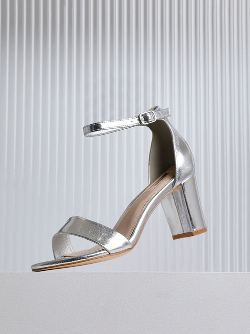 Frankie Silver Faux Leather Heeled Sandals