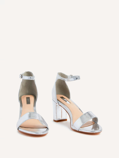 Frankie Silver Faux Leather Heeled Sandals