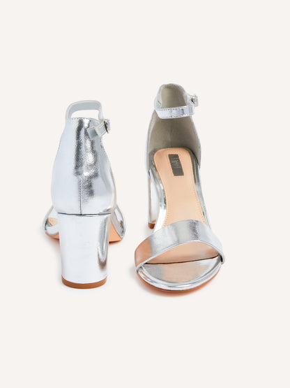 Frankie Silver Faux Leather Heeled Sandals