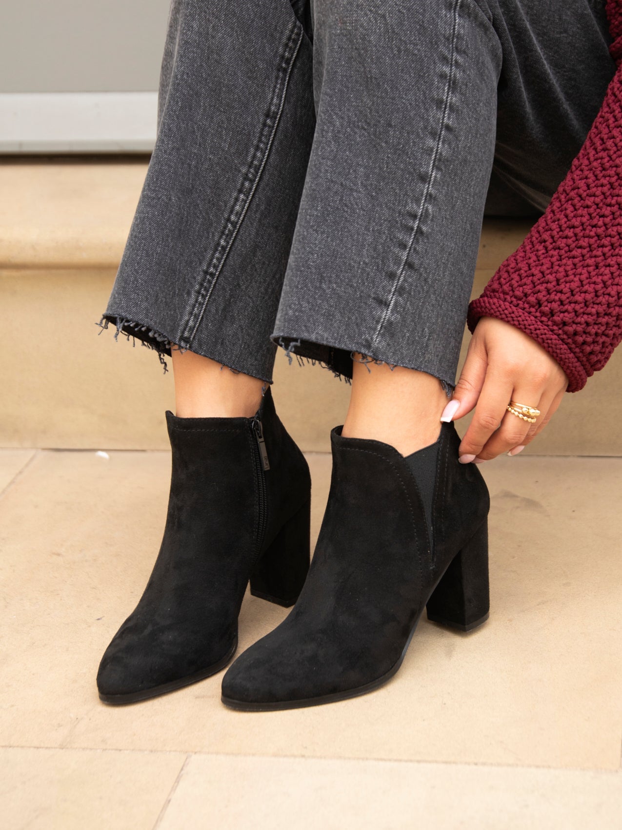 Freda Black Blocked Heeled Ankle Boots