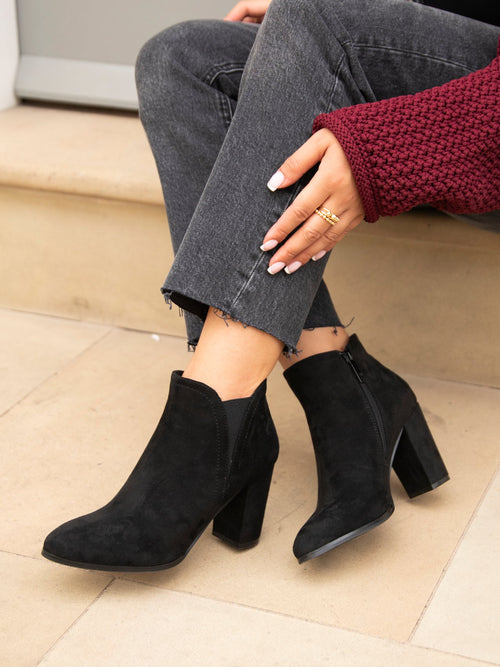 Freda Black Blocked Heeled Ankle Boots