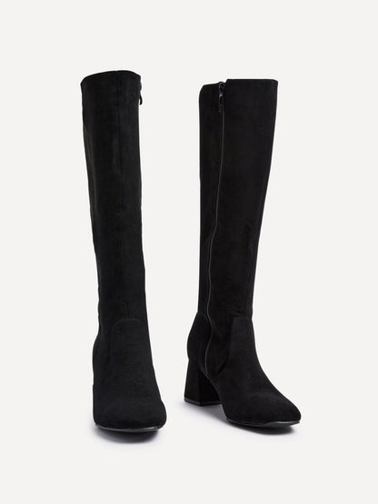 Frosty Black Faux Suede Long Boots