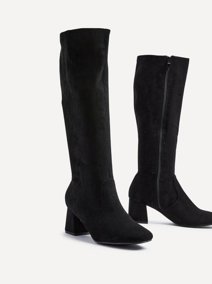 Frosty Black Faux Suede Long Boots