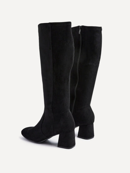 Frosty Black Faux Suede Long Boots