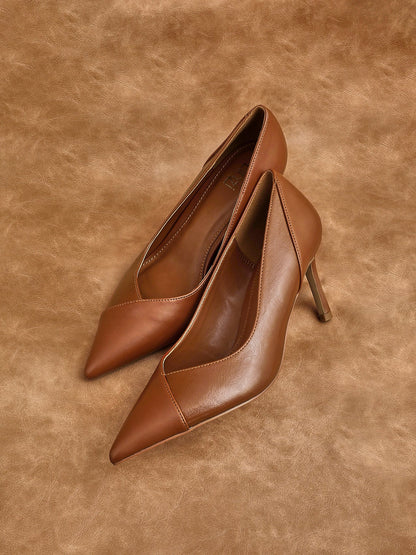 Gaia Tan Faux Leather Two Tone Court Heel