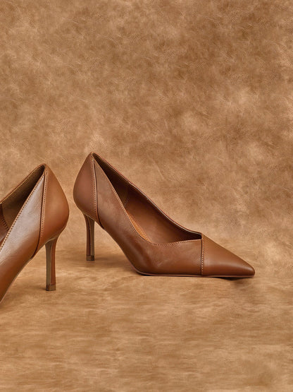 Gaia Tan Faux Leather Two Tone Court Heel