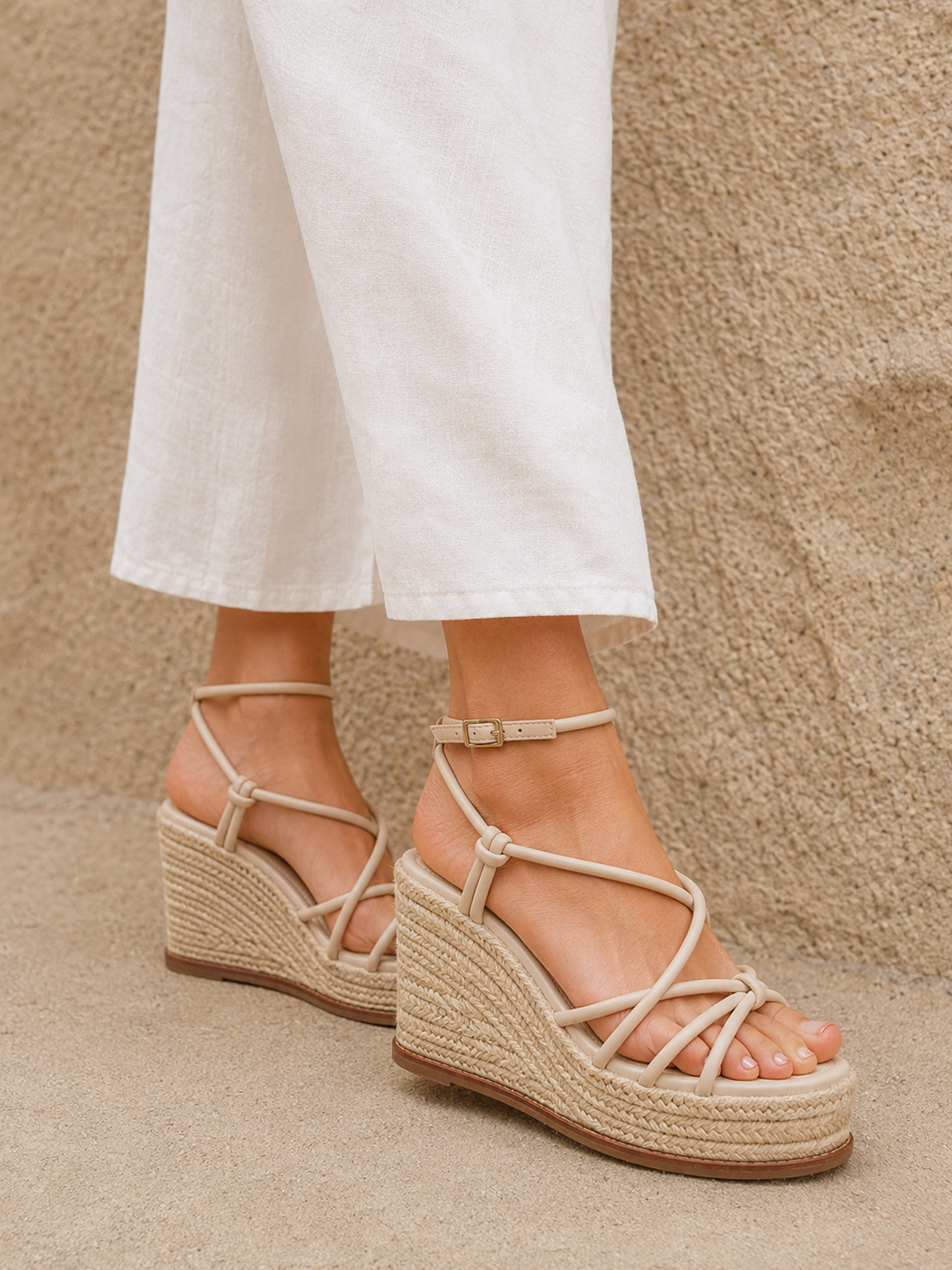 Gazed Nude Wedge Sandals