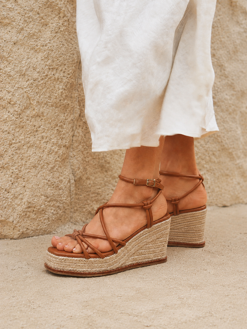 Gazed Tan Wedge Sandals