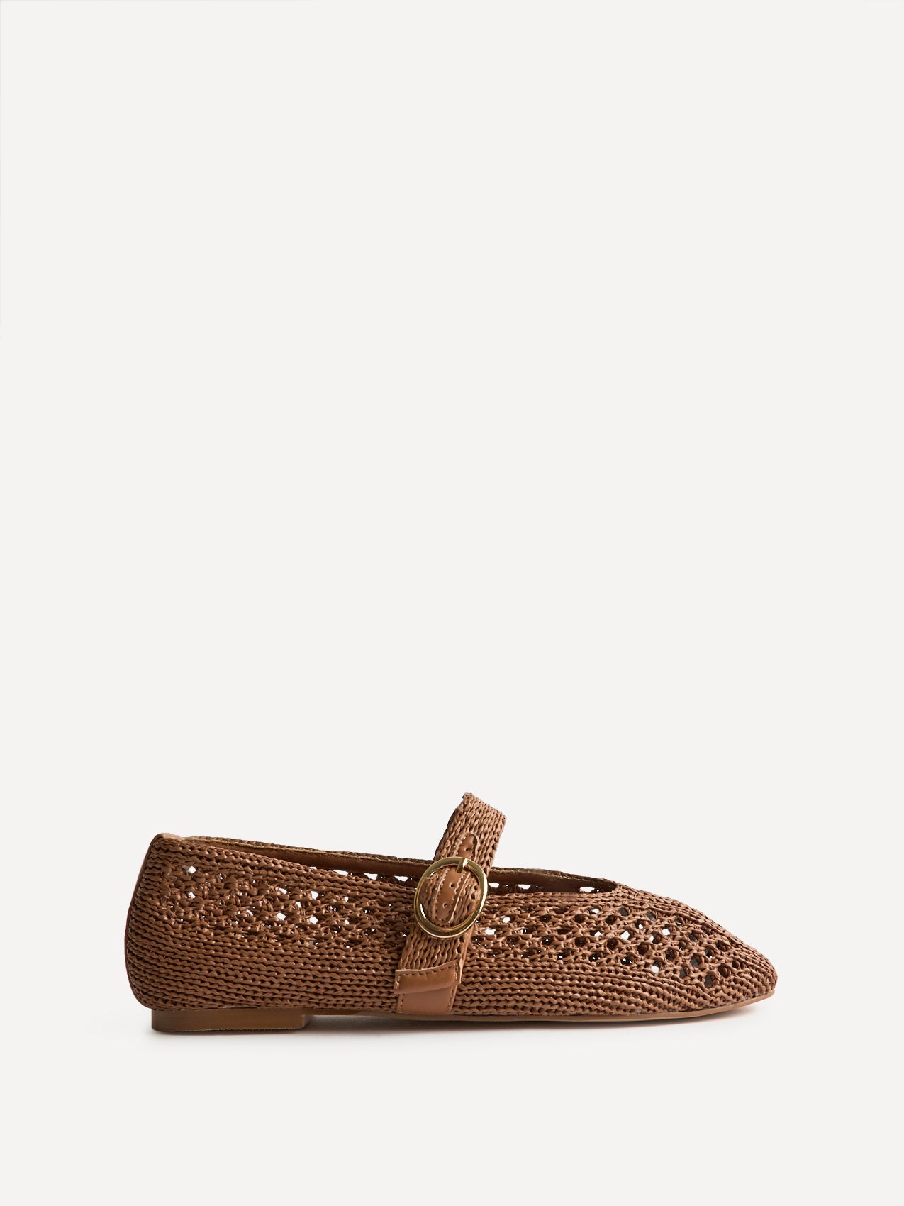 Genova Tan Handwoven Mary Jane Flats