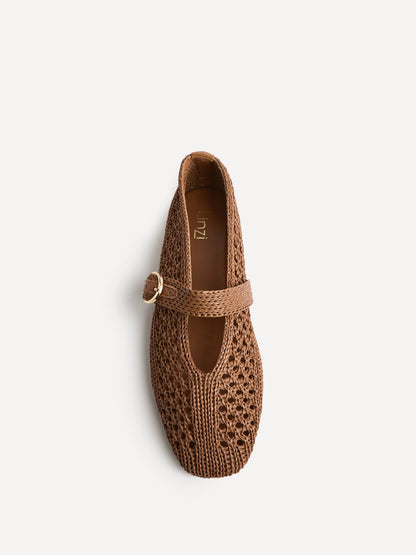 Genova Tan Handwoven Mary Jane Flats